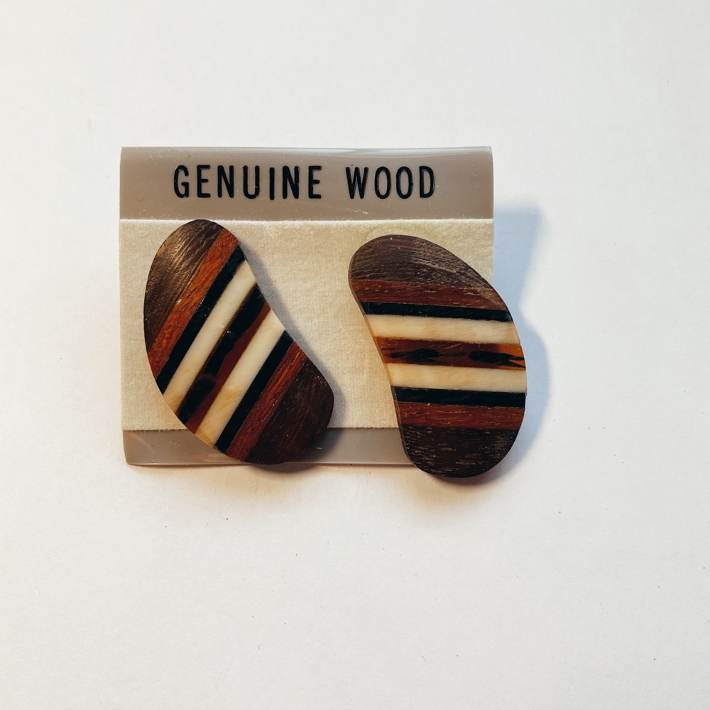 Vintage Wood Stripe  Oversized Earrings